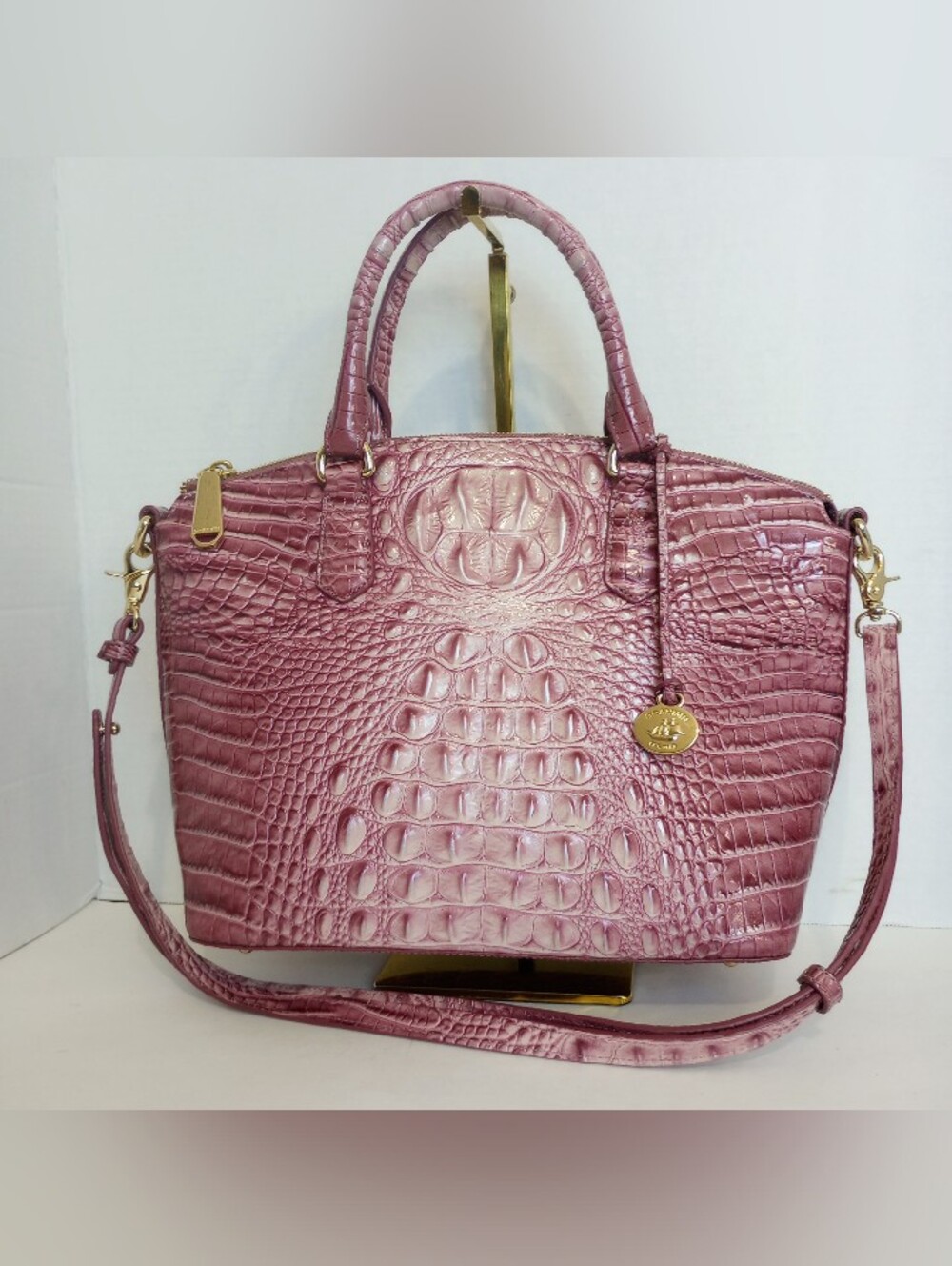 Brahmin Tea Rose Melbourne Duxbury Croc Embossed Leather Crossbody Satchel Purse